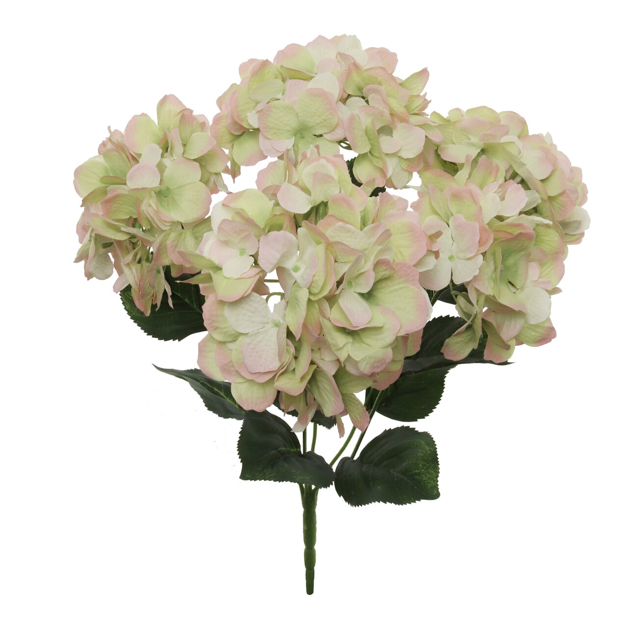 21" Green & Pink Hydrangea Bush with 5 Silk Flowers & Foliage by Floral Home®